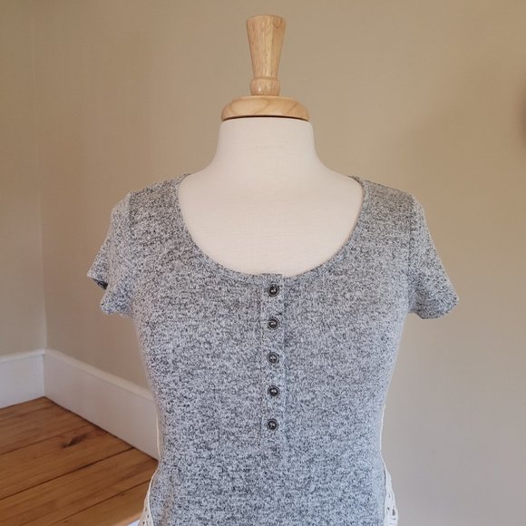 paper + tee Grey Crochet Detailed Short Sleeve Top Size M - Picture 4 of 9